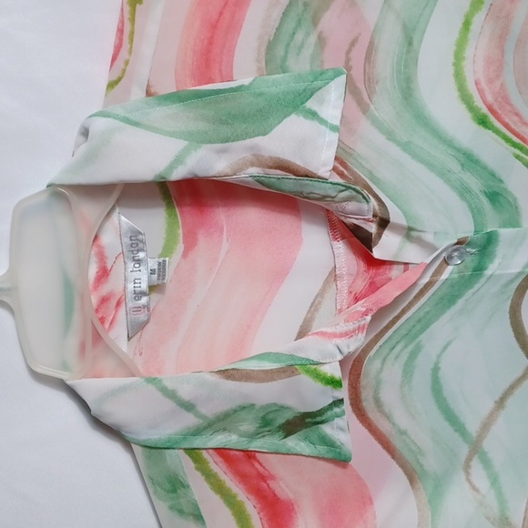 Erin London Sz M Button Up Blouse/cover-up, sheer, oversized, white green red - Picture 2 of 7
